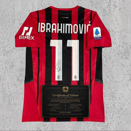 Zlatan Ibrahimovic 2022 Signed Tribute Jersey | Rossoneri Red Black Kit — printed signature tribute football shirt