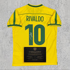 Rivaldo Signed Tribute Jersey | Canarinha Yellow Green Brazil Kit — printed signature tribute football shirt