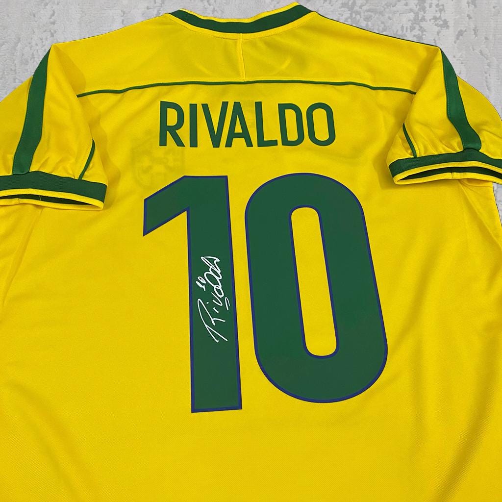 Rivaldo Canarinha Yellow & Green Signature Tribute Jersey - Printed Signature Shirt image 2 - printed signature football gift