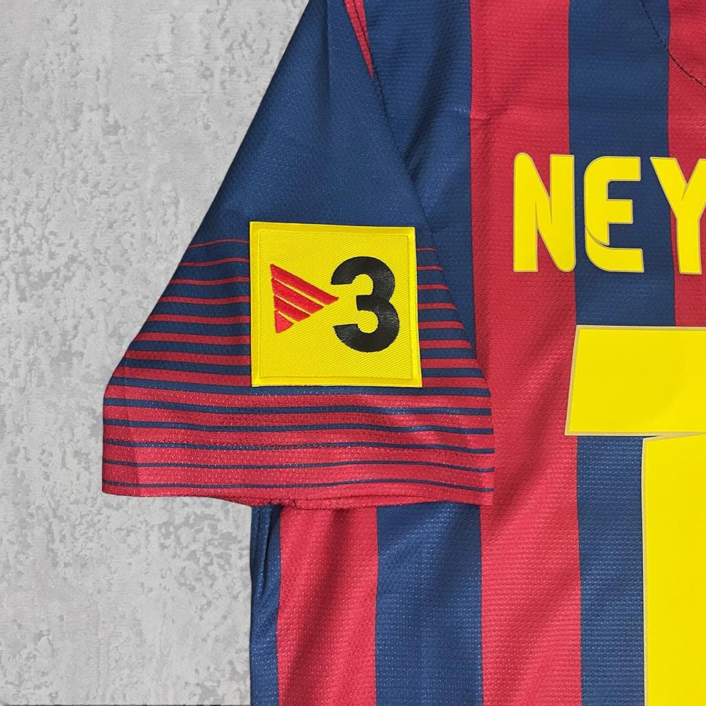 Neymar Jr. 2014 Catalan Blue Red Stripe Signature Tribute Jersey - Printed Signature Shirt image 2 - printed signature football gift