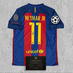 Neymar Jr 2017 Signed Tribute Jersey | Catalan Blue Red Stripe Kit — printed signature tribute football shirt