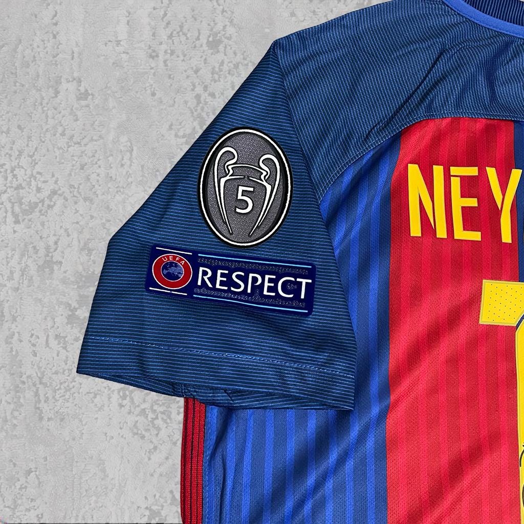 Neymar Jr. 2017 Catalan Blue Red Stripe Signature Tribute Jersey - Printed Signature Shirt image 3 - printed signature football gift