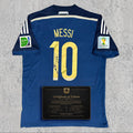 Lionel Messi 2014 Signed Tribute Jersey | Albiceleste Navy Blue Kit — printed signature tribute football shirt
